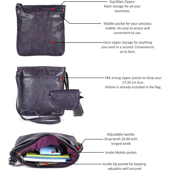 Leather Crossbody Bag with Detachable Holster Stylish Functional Unisex - Picture 2 of 6